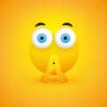 Serious, Pondering, Thoughtful Emoji with Praying Hands - Emoticon with Open Eyes on Yellow Background - Vector Design