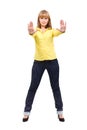 Serious woman making stop hand sign palm gesture Royalty Free Stock Photo