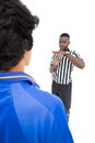 Serious referee showing time out sign to player Royalty Free Stock Photo