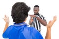 Serious referee showing time out sign to player Royalty Free Stock Photo