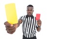 Serious referee showing yellow and red card Royalty Free Stock Photo