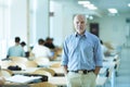 Serious senior businessman standing in an open plan office Royalty Free Stock Photo