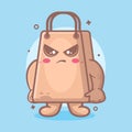 Serious shopping bag character mascot with angry expression isolated cartoon in flat style design