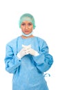 Serious surgeon woman with sterile gloves Royalty Free Stock Photo