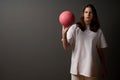 Serious teen girl with baseketball ball Royalty Free Stock Photo