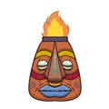 Serious tiki mask with fire burning on his head