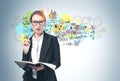 Serious woman with notebook, business strategy Royalty Free Stock Photo