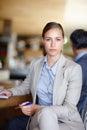 Serious woman, portrait or business people in meeting with pride, notes or confidence in boardroom. Teamwork, colleagues Royalty Free Stock Photo