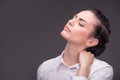 Serious woman wearing white blouse Royalty Free Stock Photo