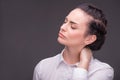 Serious woman wearing white blouse Royalty Free Stock Photo