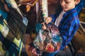 Serious young boy painting on art canvas Royalty Free Stock Photo