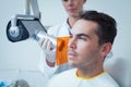 Serious young man undergoing dental checkup Royalty Free Stock Photo