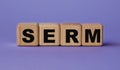 SERM - acronym on wooden cubes on a lilac background