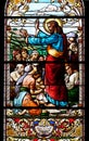 Sermon on the Mount, stained glass window in the St John the Baptist church in Zagreb, Croatia Royalty Free Stock Photo
