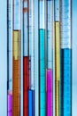 Serological pipettes with colored fluid samples Royalty Free Stock Photo