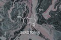 Serotonin Chemical formula . Close-up. molecule structure