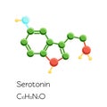 Serotonin hormone structural chemical formula on white background.
