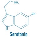 Serotonin neurotransmitter molecule. Skeletal formula. Chemical structure