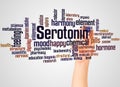 Serotonin word cloud and hand with marker concept