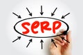 SERP - Search Engine Results Page is the page you see after entering a query into any search engine, acronym text with arrows