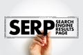 SERP - Search Engine Results Page is the page you see after entering a query into any search engine, acronym text concept stamp