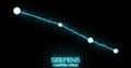 Serpens constellation. Light rays, laser light shining blue color. Stars in the night sky. Cluster of stars and galaxies.