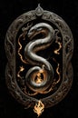 A fantasy image of a snake in a frame. Fantasy concept.