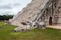 Serpent head stairway in El Castillo Pyramid, Chichen Itza, Mexico Royalty Free Stock Photo