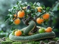 serpent temptress coils sustainable apple tree designed solar leaves showcasing eco friendly elements and glowing Royalty Free Stock Photo