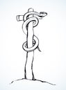 The serpent on the pole. Vector drawing