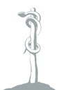 The serpent on the pole. Vector drawing