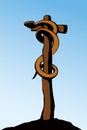 The serpent on the pole. Vector drawing