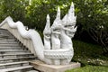 Serpent sculpture on the way up the stairs of the temple on the mountain