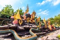 Serpent statue or Thai Naga, Wat Don Khanak, Built according to the belief in ancient Thai legends. Nakhon Pathom, Thailand