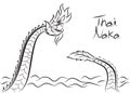 Serpent thai, Naga Thai dragon, King of Nagas, Great Naga, vector illustration, cartoon, hand drawn Royalty Free Stock Photo