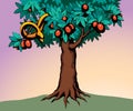 Serpent on the tree. Knowledge of good and evil. Vector drawing Royalty Free Stock Photo