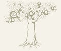 Serpent on the tree. Knowledge of good and evil. Vector drawing Royalty Free Stock Photo