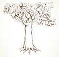 Serpent on the tree. Knowledge of good and evil. Vector drawing Royalty Free Stock Photo