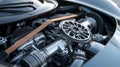 The serpentine belt is in full view effortlessly powering various engine components a testament to the engines efficient