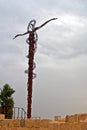 The serpentine cross sculpture the Brazen Serpent created by Italian artist Giovanni Fantoni on top of Mount Nebo.