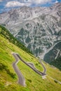 Serpentine mountain road in Italian Alps, Stelvio pass, Passo de Royalty Free Stock Photo