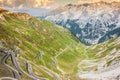 Serpentine mountain road in Italian Alps, Stelvio pass, Passo de Royalty Free Stock Photo