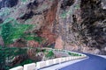Serpentine in the mountains. Dangerous steep road in a cliff at high altitude Royalty Free Stock Photo
