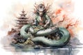 Serpentine naga, possessing both human and snake-like features, with vast wisdom - Generative AI