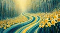 Serpentine Path Through Daffodil Forest Meadow Royalty Free Stock Photo