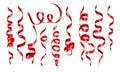 Serpentine or red ribbon isolated swirls and curls, holiday decor