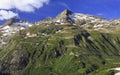 Serpentine road connecting alpine passes Furka and Grimsel in Swiss Alps