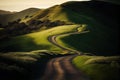 Serpentine Road Among Green Hills. Beautiful landscape.