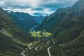 Serpentine road in Norway mountains Stryn kommune landscape Royalty Free Stock Photo