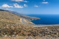 Serpentine road to Aradena gorge near Sfakia town on Crete island, Greece Royalty Free Stock Photo